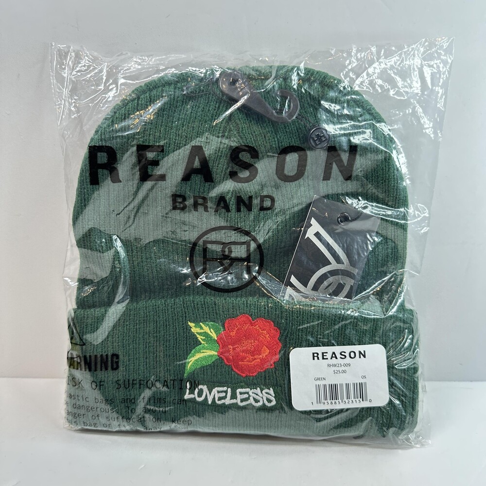 Loveless Reason Brand Hat Beanie One Size Mens Green Knit Rose Streetwear Skate